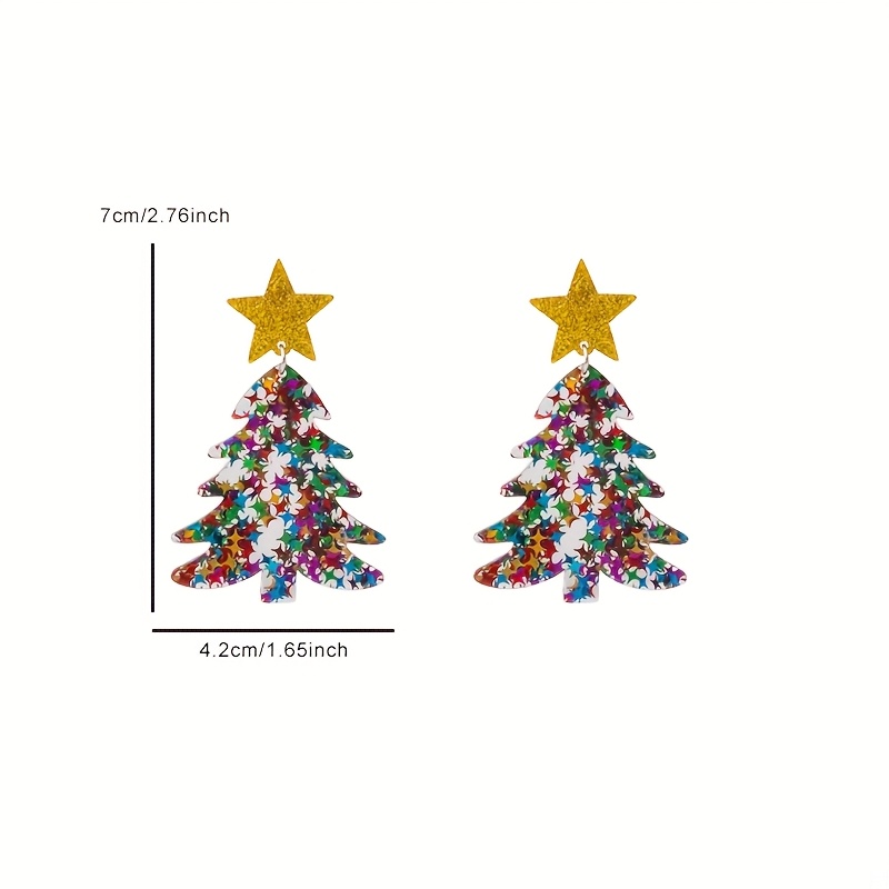2pcs/Set Christmas Star Sequin Tree Earrings, Festive Gift